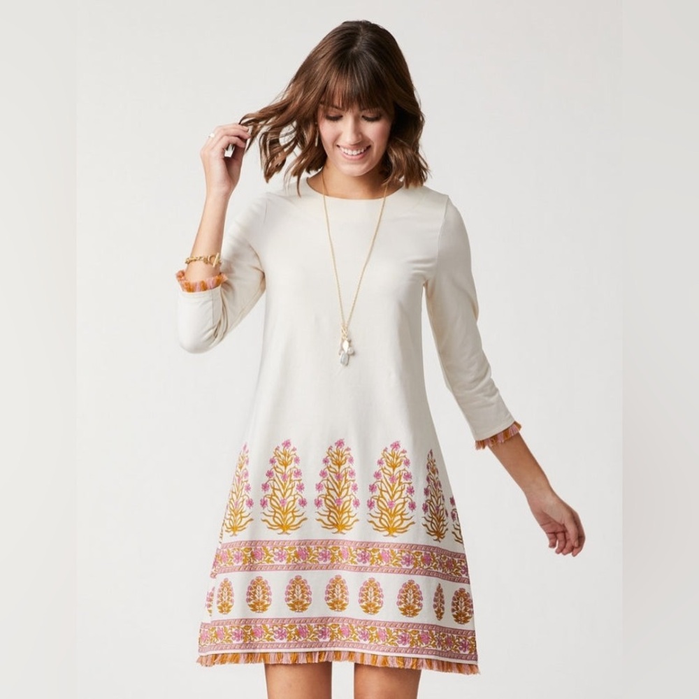 Spartina 449 Cream Dress with Pink and Gold Accents